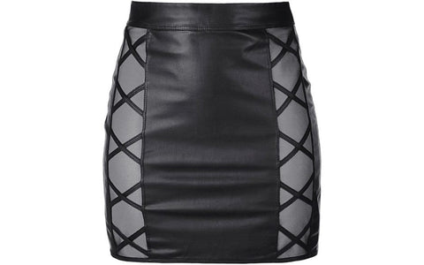 Axami Lingerie Stretch Wetlook Mesh Criss Cross Women Skirt Black - Her Fetish