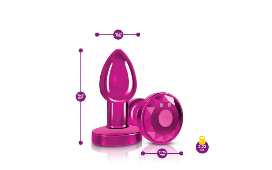 Cheeky Charms Pink Rechargeable Vibrating Metal Butt Plug With Remote - - Butt Plugs