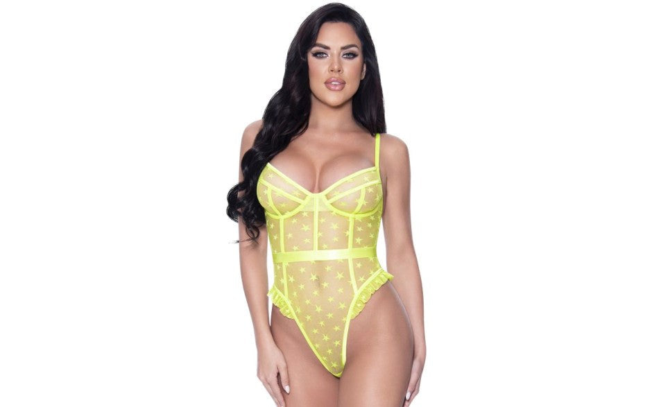 Exposed Lingerie High Leg Star Womens Teddy Lime - - Teddies and Bodysuits