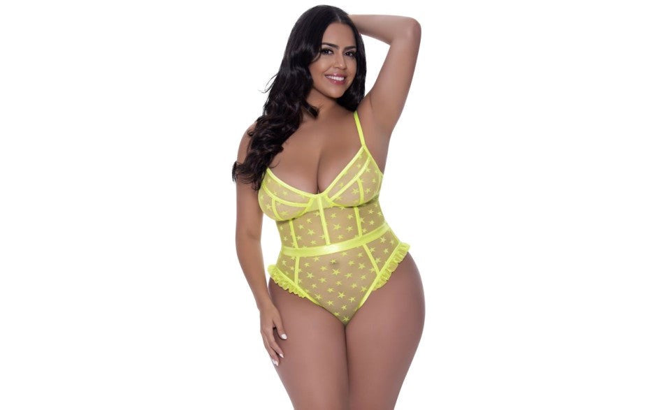 Exposed Lingerie High Leg Star Womens Teddy Lime - - Teddies and Bodysuits