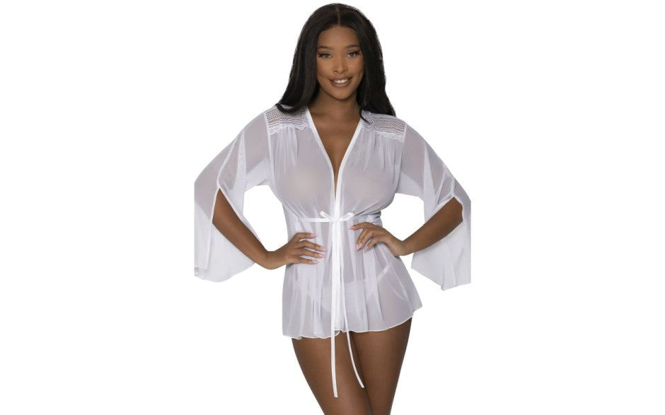 Exposed Lingerie Womens Flowing Short Robe - - Kimono's and Gowns