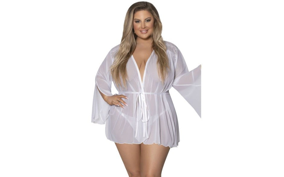 Exposed Lingerie Womens Flowing Short Robe - - Kimono's and Gowns