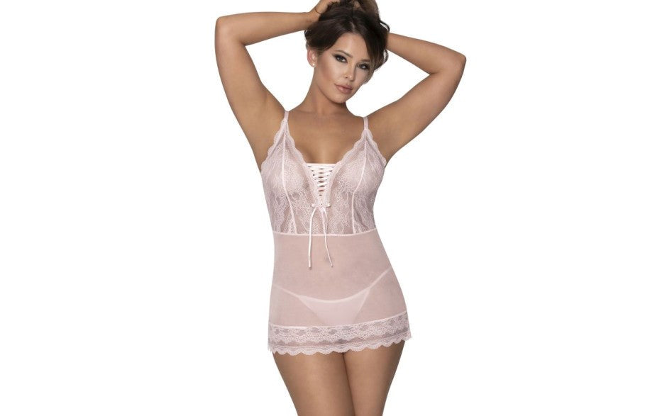 Exposed Lingerie Womens Lace Chemise and G-String Blush - - BabyDolls And Chemises