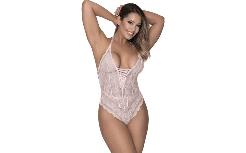 Exposed Lingerie Womens Mesh and Lace Teddy Blush - - Teddies and Bodysuits