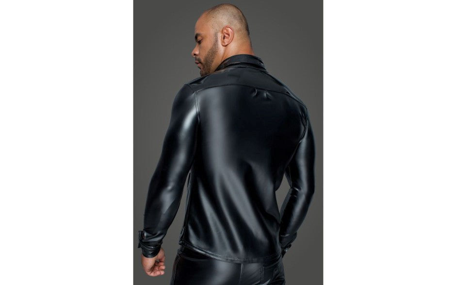 Noir Handmade Powerwetlook PVC Long Sleeved Mens Shirt With Button Placket - - His Fetish