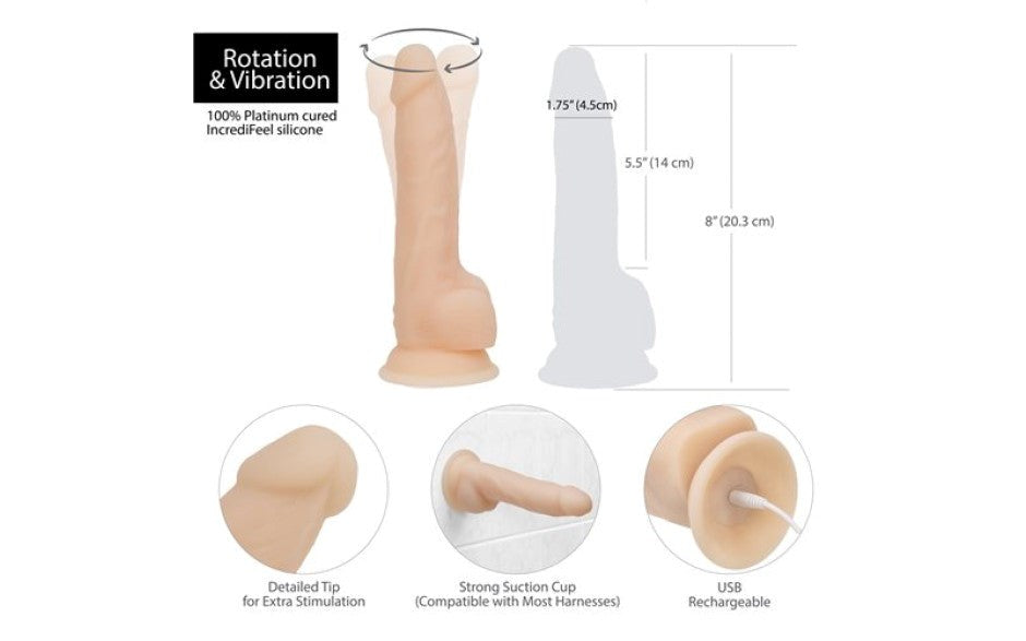 Addiction Rotating Vibrating Dildo With Remote 8 Inch Vanilla - - Vibrating Dildos