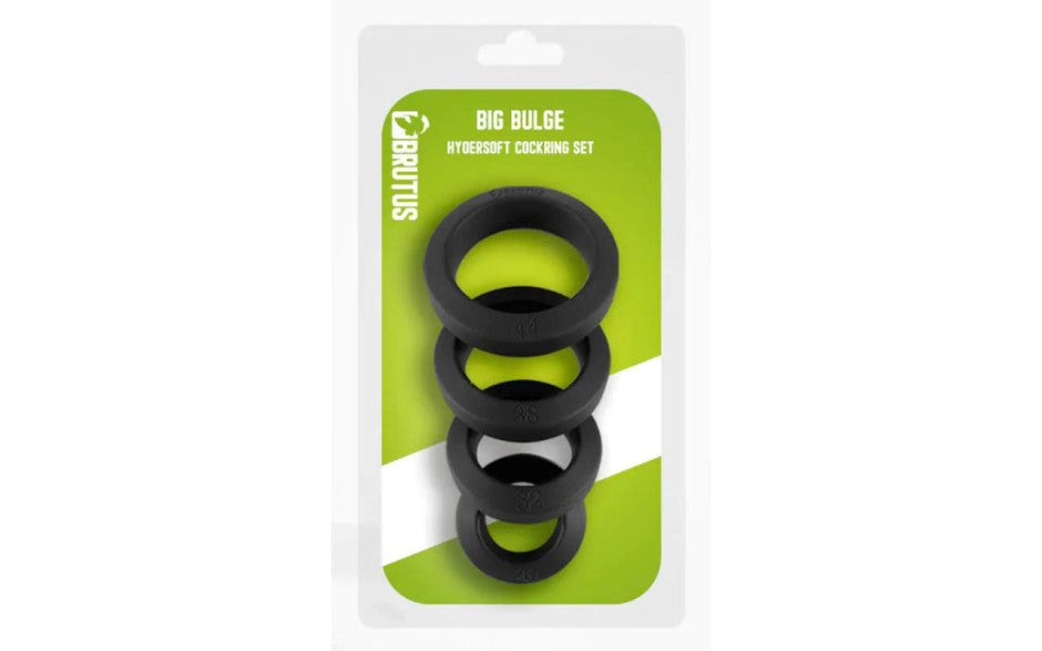 Brutus Big Bulge Silicone Cock Ring Set 4 Piece Black - - Cock Ring Sets