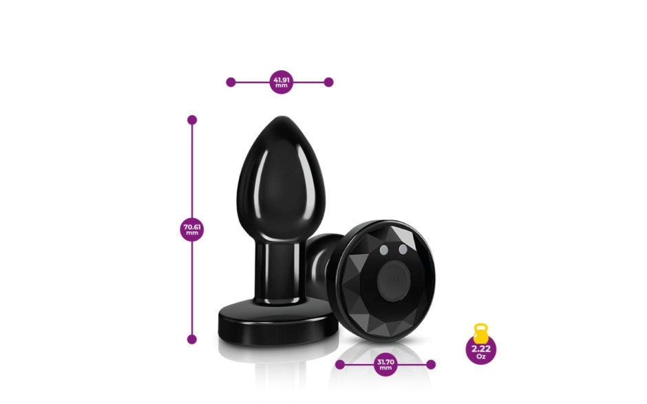 Cheeky Charms Gunmetal Rechargeable Vibrating Metal Butt Plug With Remote Small - - Butt Plugs