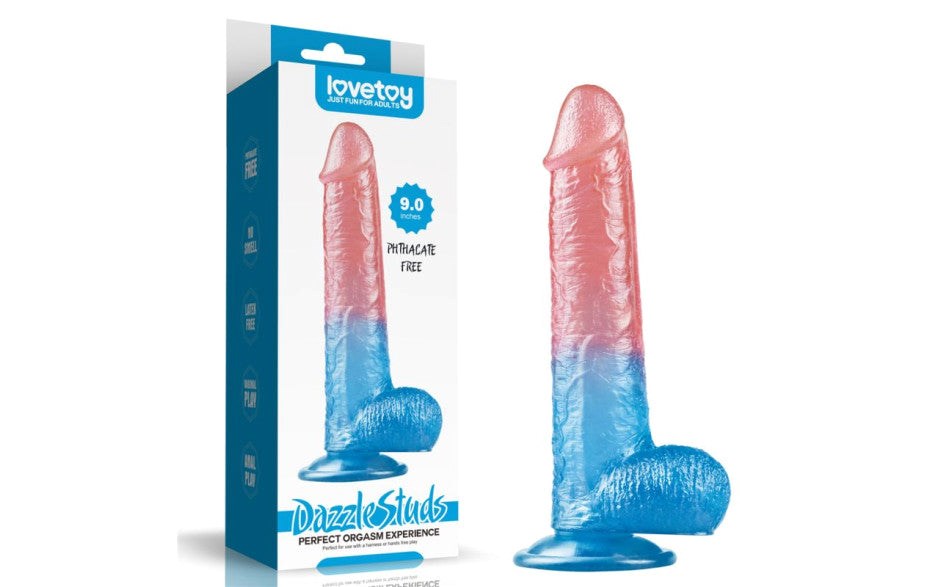 Lovetoy Dazzle Studs Realistic Dildo 9 Inch Pink / Blue - - Realistic Dildos