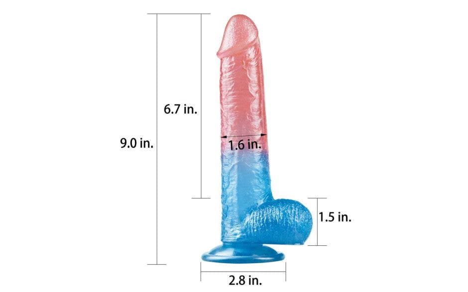 Lovetoy Dazzle Studs Realistic Dildo 9 Inch Pink / Blue - - Realistic Dildos