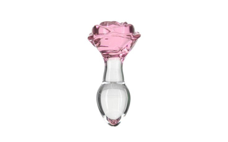 Pillow Talk Rosy Luxurious Glass Anal Plug With Clear Gem - - Butt Plugs