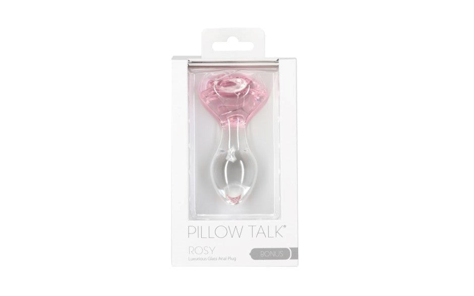 Pillow Talk Rosy Luxurious Glass Anal Plug With Clear Gem - - Butt Plugs