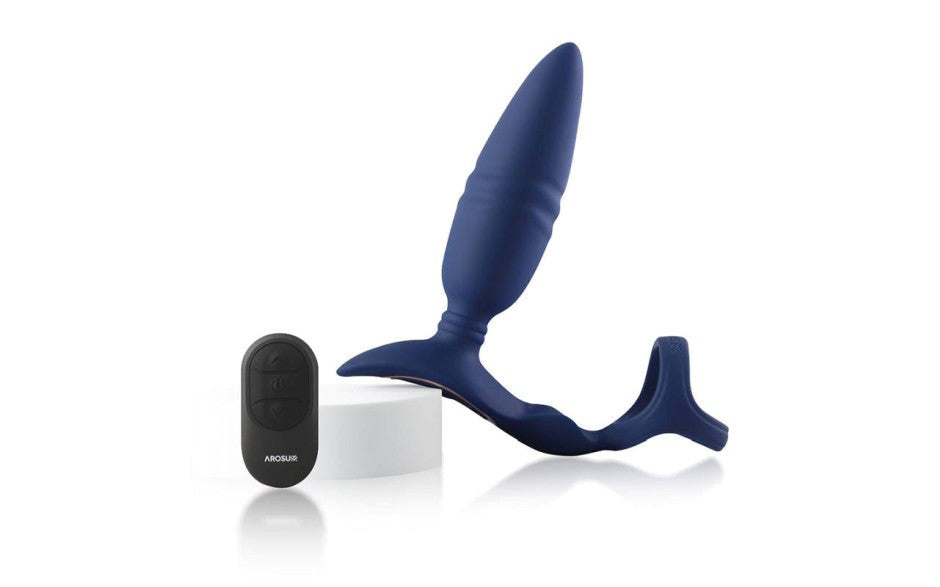 Arosum Ring n Rear Dual Thrusting Anal Probe With Cock Ring & Remote - - Butt Plugs