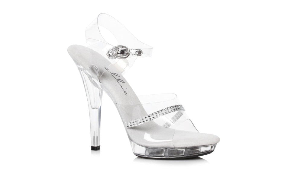 Ellie Shoes 5 Inch Heel Clear Sandals with Rhinestones - - Womens Footwear