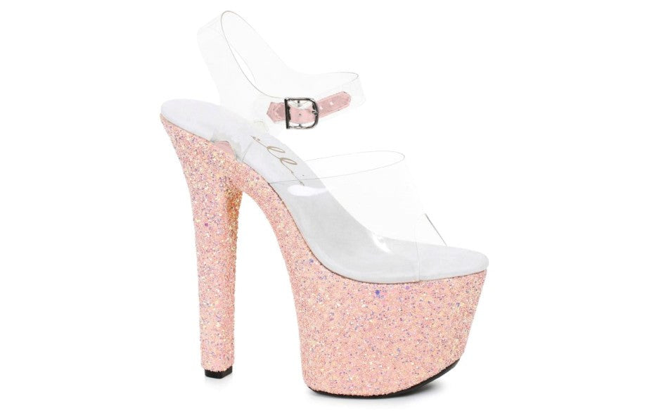 Ellie Shoes 7 Inch Stiletto Platform Sandal With Peach Glitter - - Womens Footwear