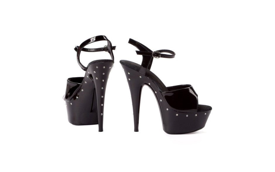 Ellie Shoes Rhinestone Platform Sandal Black 6 Inch - - Womens Footwear