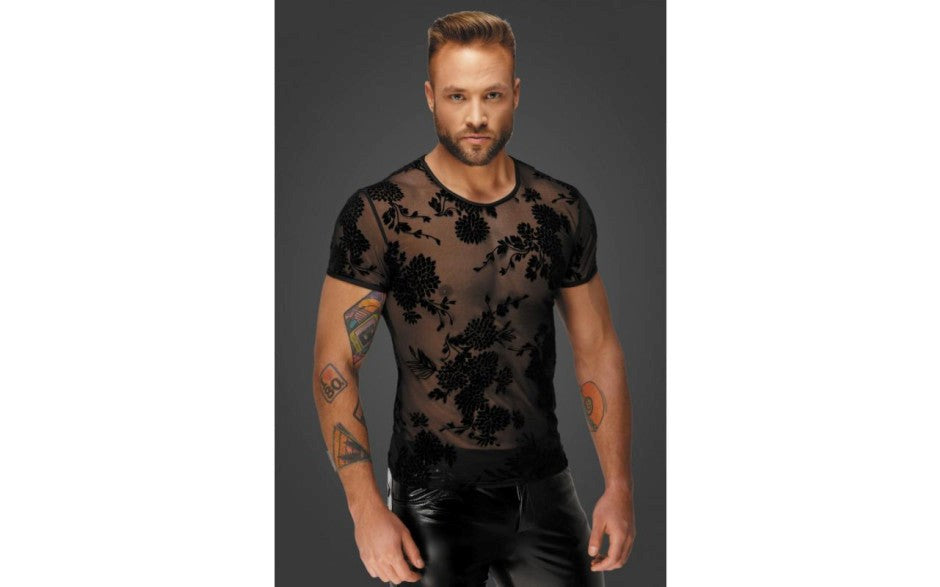 Noir Handmade Flock Embroidery Mens T-Shirt - - His Fetish