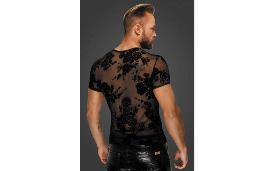 Noir Handmade Flock Embroidery Mens T-Shirt - - His Fetish