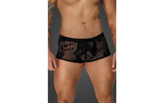 Noir Handmade Mens Flock Embroidery Short-Shorts - His Fetish