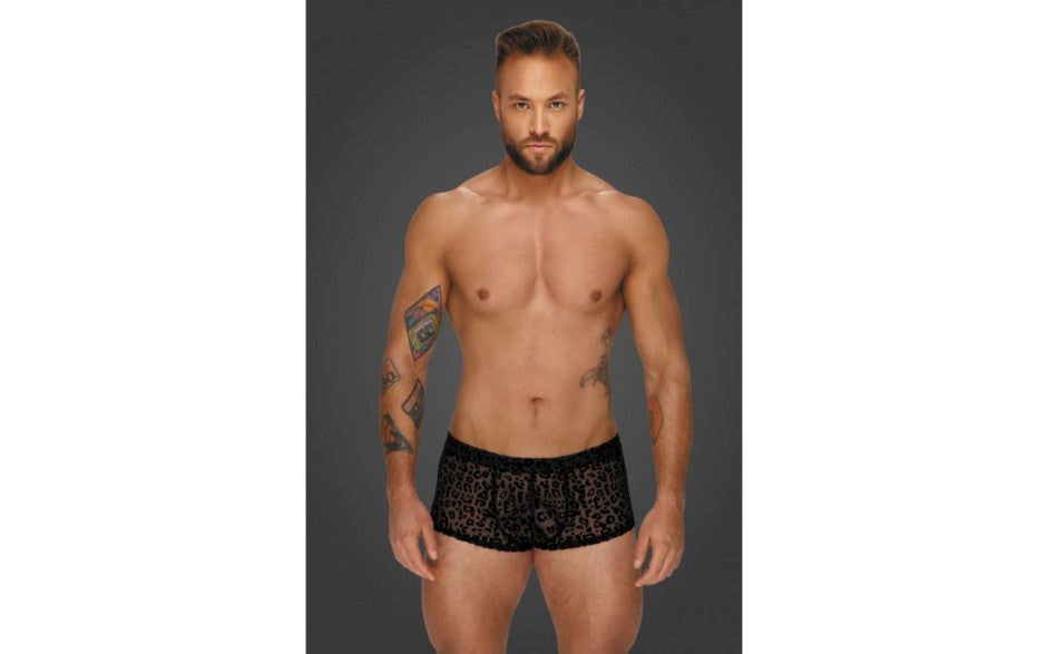 Noir Handmade Mens Leopard Flock Short Shorts - - His Fetish