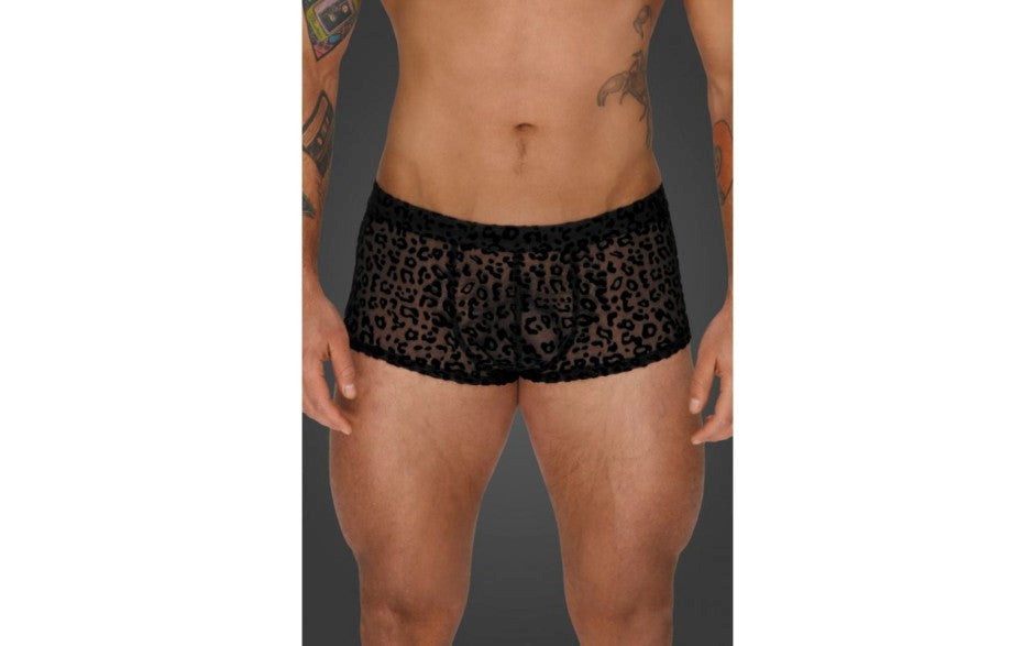 Noir Handmade Mens Leopard Flock Short Shorts - - His Fetish