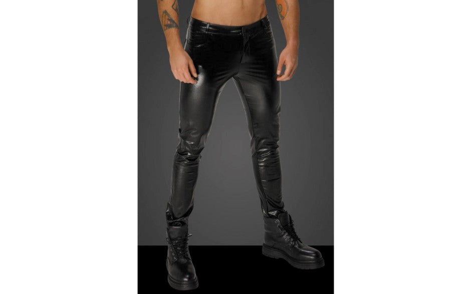 Noir Handmade Snake Wetlook Long Pants with Back Pockets Black - - His Fetish