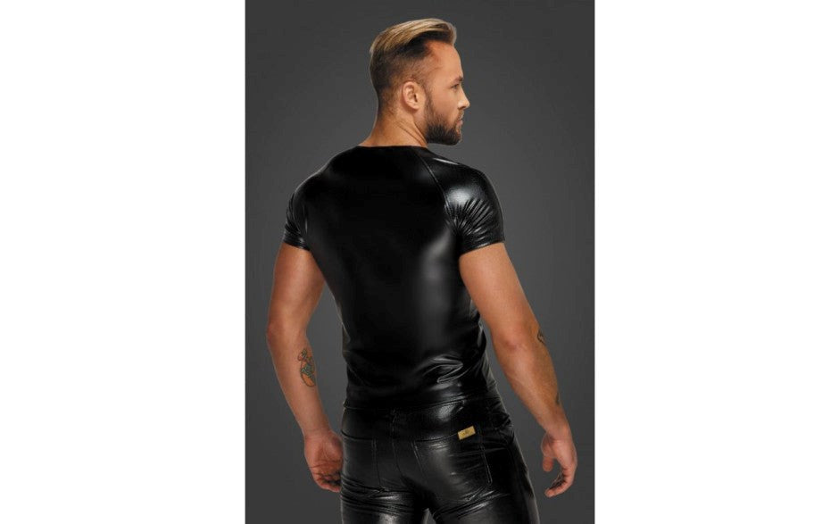 Noir Handmade Wetlook Mens T-Shirt with Snake Wetlook Sleeves - - His Fetish