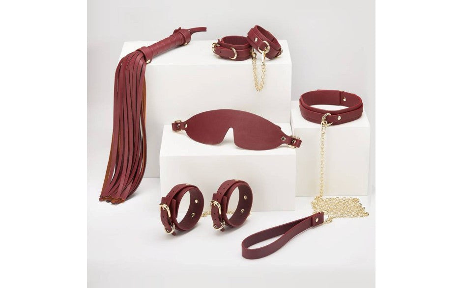 Daytona Deluxe Bondage Play Kit 8 Piece Burgundy Gold - - Bondage Kits