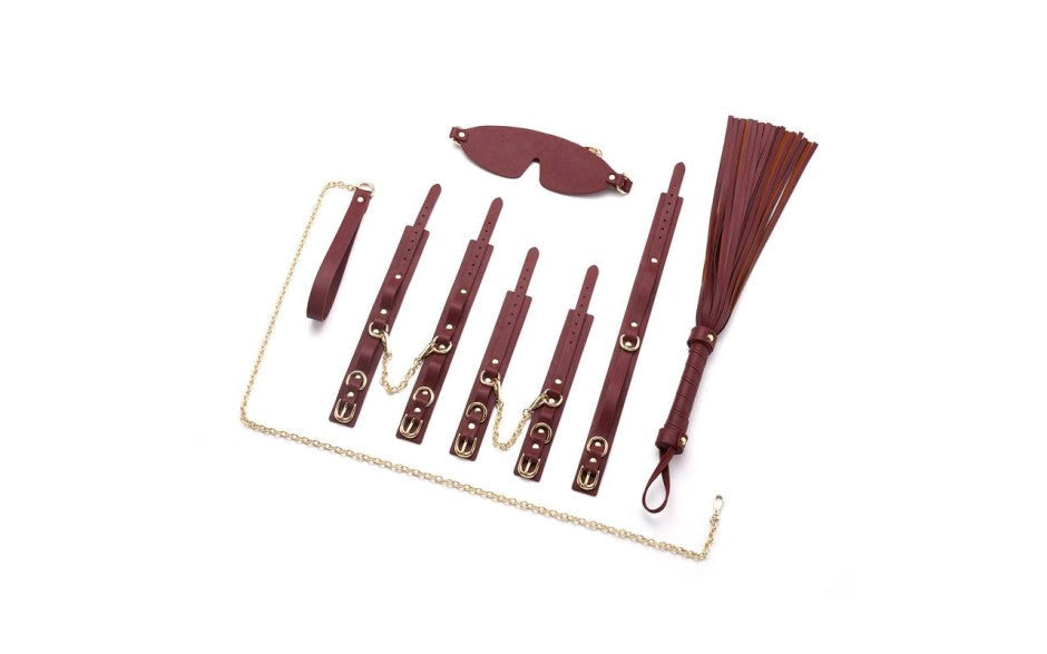 Daytona Deluxe Bondage Play Kit 8 Piece Burgundy Gold - - Bondage Kits