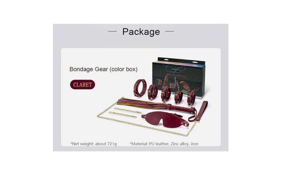 Daytona Deluxe Bondage Play Kit 8 Piece Burgundy Gold - - Bondage Kits