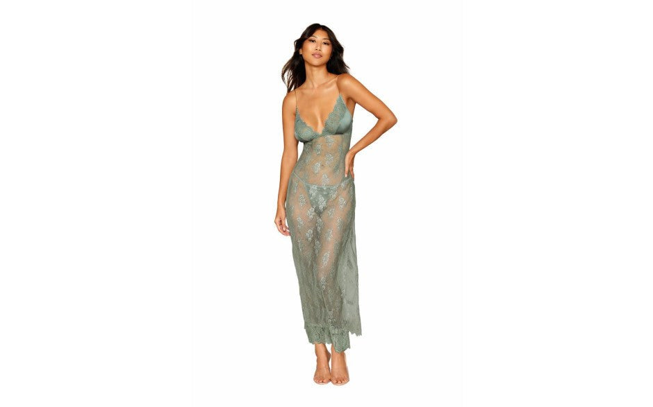 Dreamgirl Lingerie Womens Long Chemise With G String Sage - - BabyDolls And Chemises