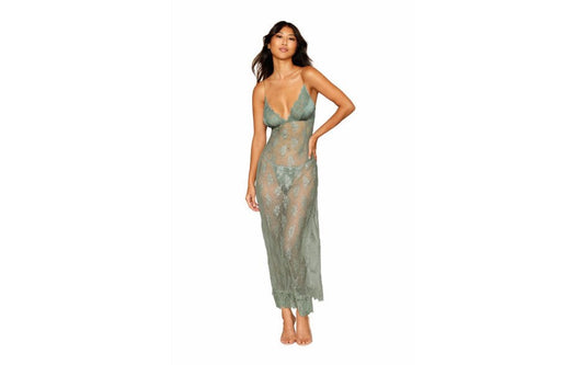 Dreamgirl Lingerie Womens Long Chemise With G String Sage - BabyDolls And Chemises