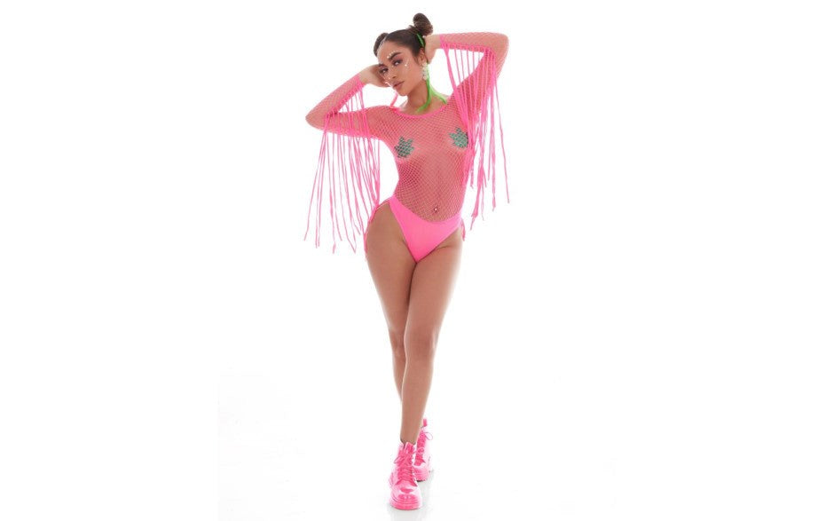 Pink Lipstick Fringe Benefits Set Hot Pink With Pot Pasties - - Teddies and Bodysuits