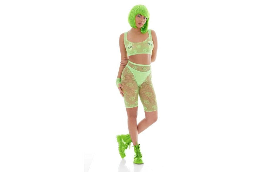 Pink Lipstick Out of This World Green Bodysuit Set With Alien Pasties - - Teddies and Bodysuits