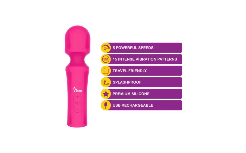 Viben Mighty Muse Vibrating Body Wand Massager Hot Pink - - Body Wands