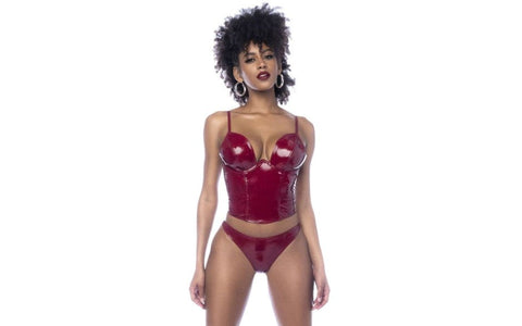 Mapale 2 Piece Wet Look Vinyl Bodysuit Set Gloss Wine - Her Fetish