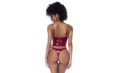Mapale 2 Piece Wet Look Vinyl Bodysuit Set Gloss Wine - Her Fetish