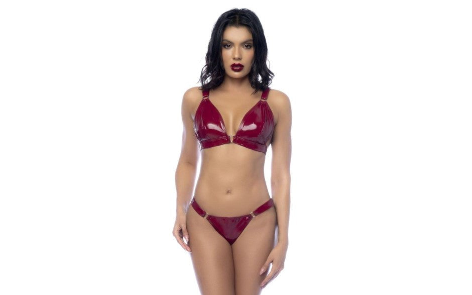 Mapale 2 Piece Wet Look Vinyl Bra and Panty Set Gloss Wine - - Her Fetish