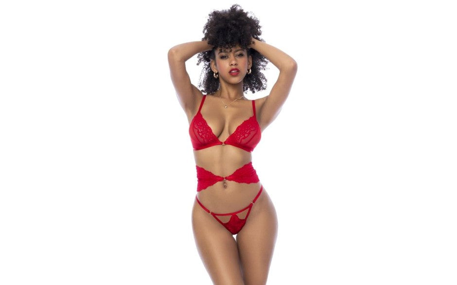 Mapale 3 Piece Bra, Panties and Flexible Corset Set Red - - Bras and Bra Sets