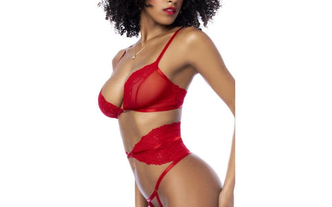 Mapale 3 Piece Bra, Panties and Flexible Corset Set Red - Bras and Bra Sets