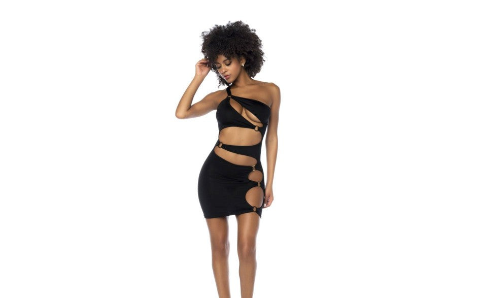 Mapale Asymmetrical Womens Cut Out Dress With Ring Details Black - - Skirts And Club Wear