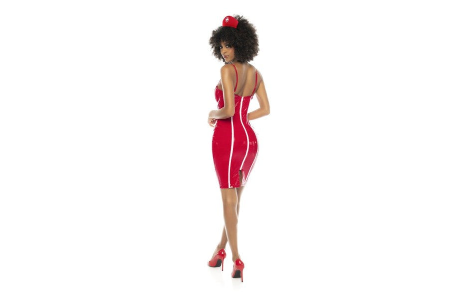 Mapale Sexy Nurse Costume Vinyl Red - - Fancy Dress Ups