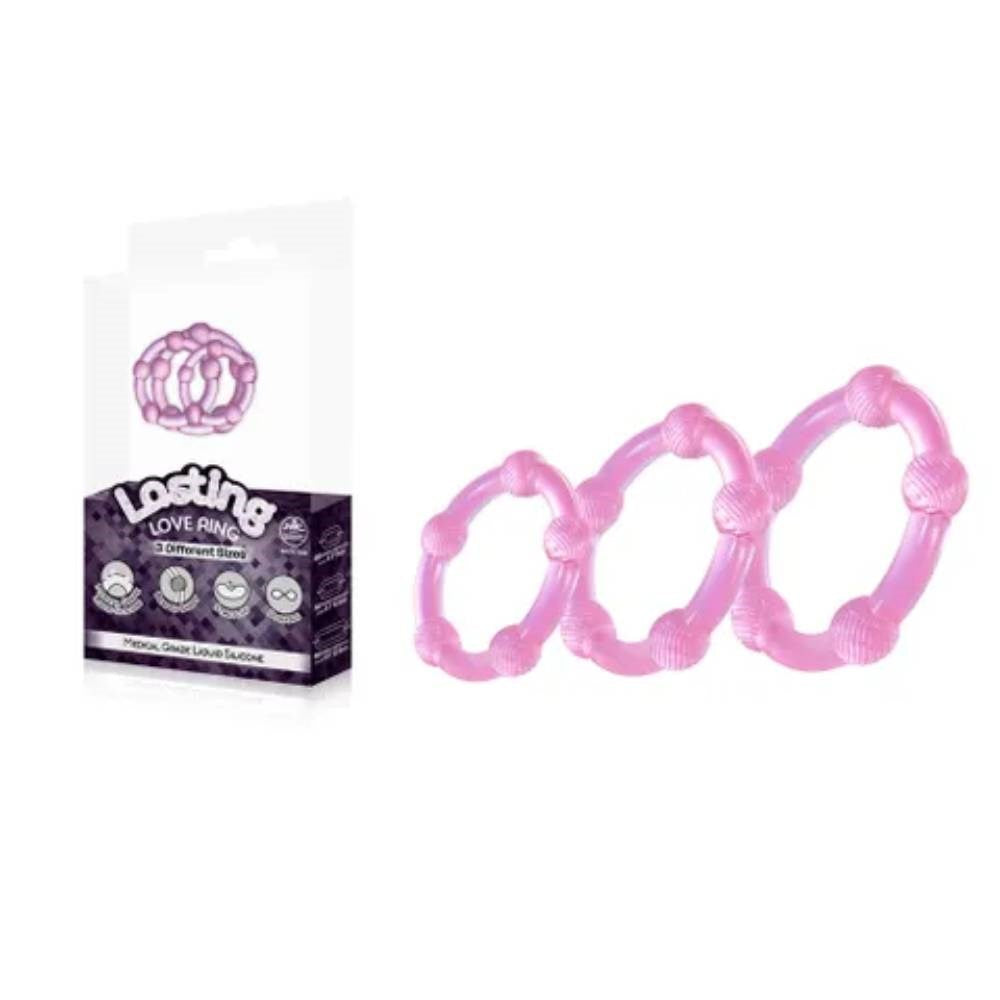Excellent Power Lasting 3 Piece Beaded Love Rings Set - - Cock Ring Sets