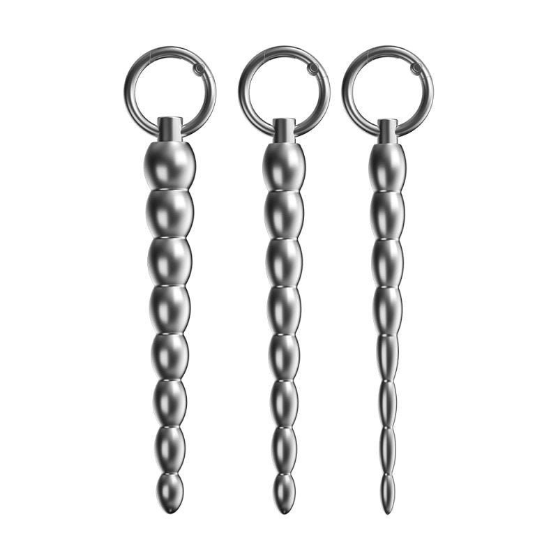 BDStyle Ribbed Metal Dilator Urethral Beads with Ring - - Urethral Sounds