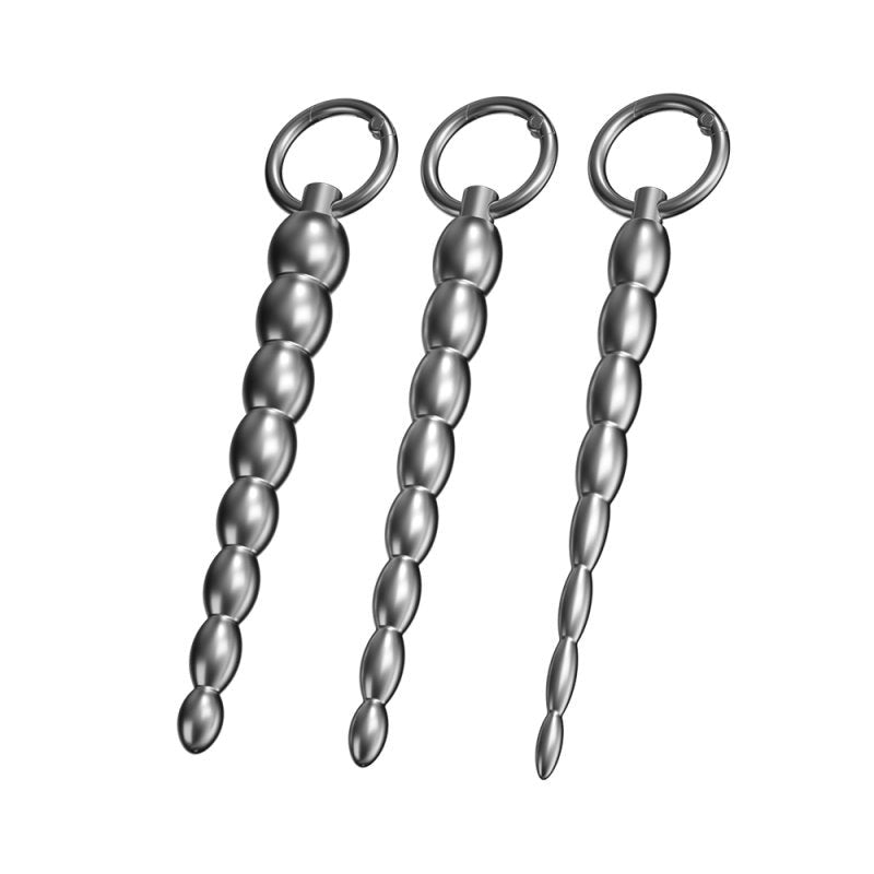 BDStyle Ribbed Metal Dilator Urethral Beads with Ring - - Urethral Sounds