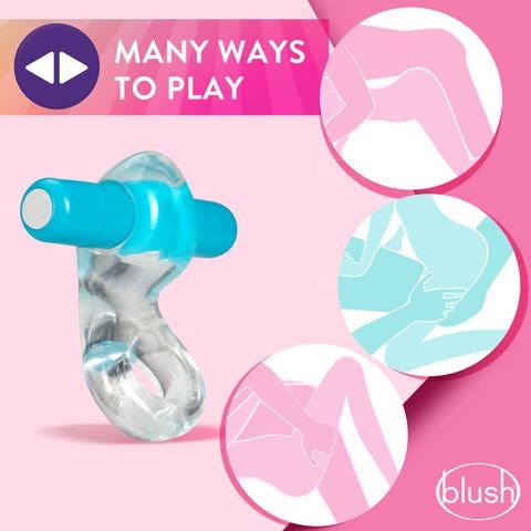 Blush Novelties Play With Me Delight Vibrating Cock Ring Clear / Blue - - Vibrating Cock Rings