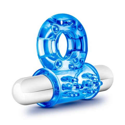 Blush Novelties Stay Hard 10 Function Vibrating Bull Cock Ring Blue - Vibrating Cock Rings