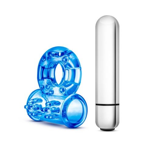 Blush Novelties Stay Hard 10 Function Vibrating Bull Cock Ring Blue - - Vibrating Cock Rings
