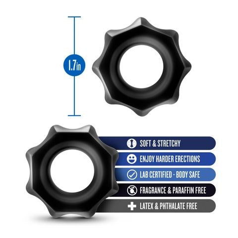 Blush Novelties Stay Hard Nutz Cock Ring Set 2 Piece Black - - Stretchy Cock Rings