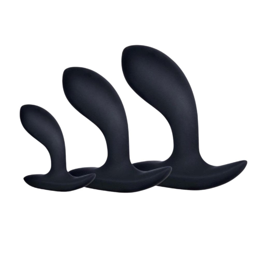 Excellent Power Kick Up Anal Trainer Butt Plugs 3 Sizes Set Black - - Butt Plugs
